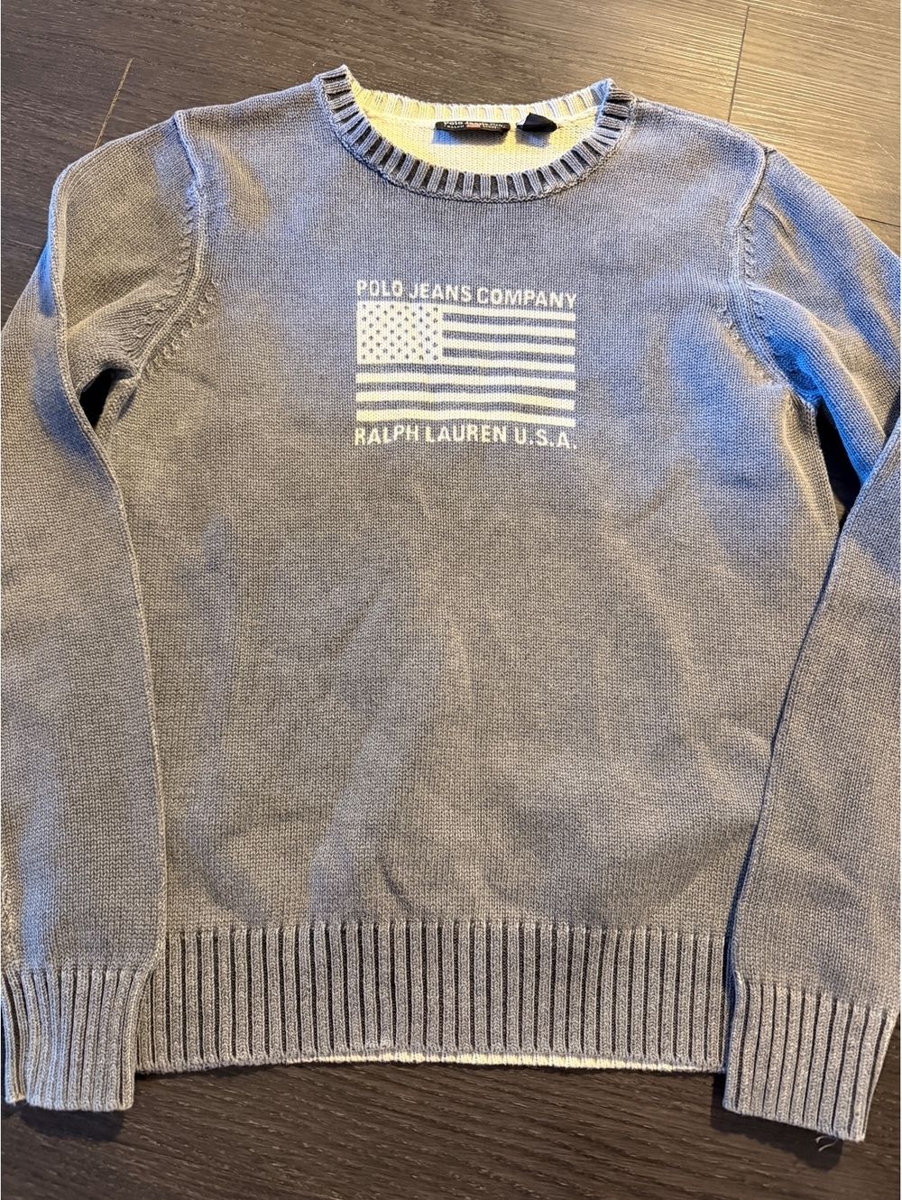 VTG 90s Polo Jeans Co Ralph Lauren Flag Knit Sweater Grey M